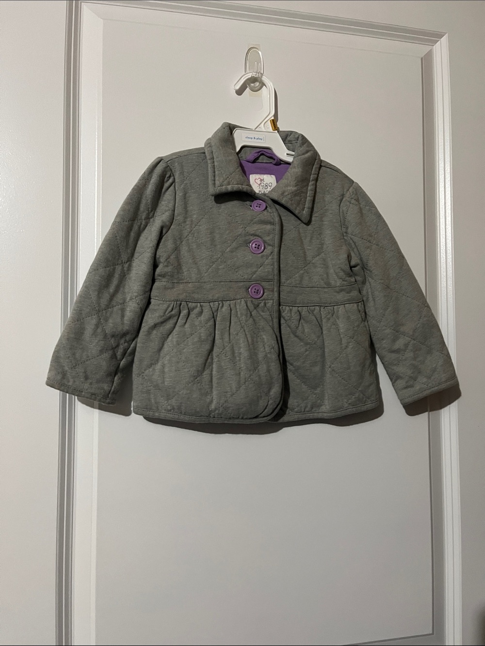 The Children's Place Gray Quilted Jacket with Purple Buttons